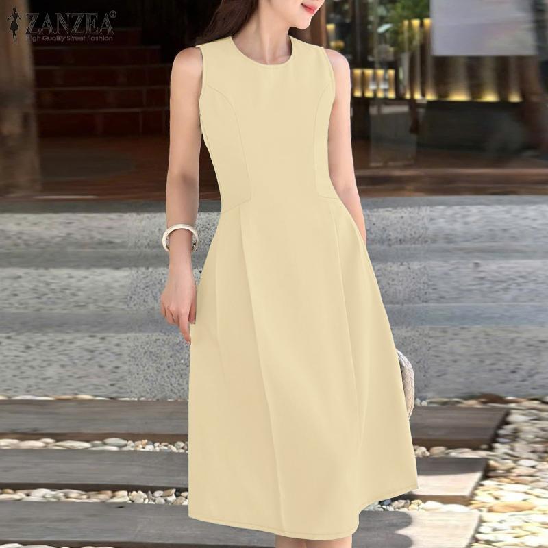 ZANZEA Женское повседневное летнее платье без рукавов с круглым вырезом