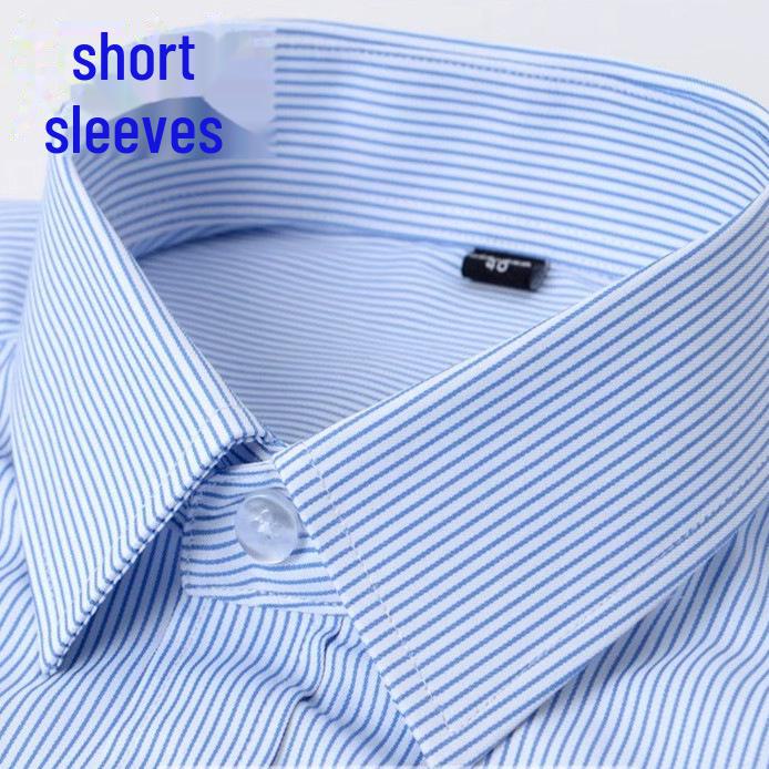 Men's High-End Blue Striped Cotton Shirt: Breathable Business Office Wear In Plus Sizes