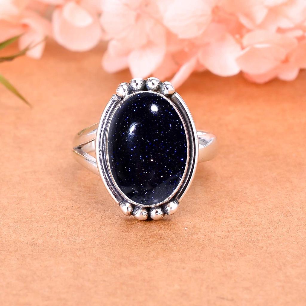 Blue Sunstone 925 Sterling Silver Ring V2503, Blue Ring, Oval Ring, Valentin's Day Gift, Gift For Her, Birthday Gift, Handmade Jewelry, Silver Jewelry