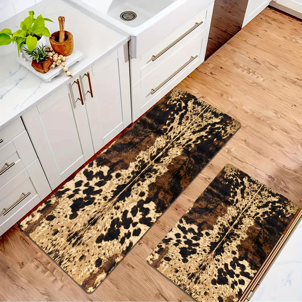 1PC Cowhide Pattern Kitchen Rug Non-Slip Door Mats Pop design Bathroom Rug Bath Mat Carpet for Home Sink Laundry Decor