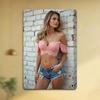 Металлическая настенная табличка Pin-Up Girl, винтажное ретро-искусство, 8x12 дюймов, розовый, с открытыми плечами, декор для дома, бара, ресторана