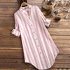 Uniform Color Size Striped Long Sleeved Mid Length Women's Shirt Casual Plus Size Cotton Linen Shirt