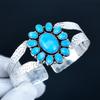 Натуральный бирюзовый драгоценный камень, браслет-манжета ручной работы из стерлингового серебра 925 пробы, браслет в форме цветка с бирюзой для жены, унисекс браслет, подарок для нее