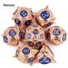 7 Pcs Copper Blue Meteor Hammer Metal Dice Solid Metal Polyhedral Dice Set Suitable for Role-Playing RPG  Board Game Card Game