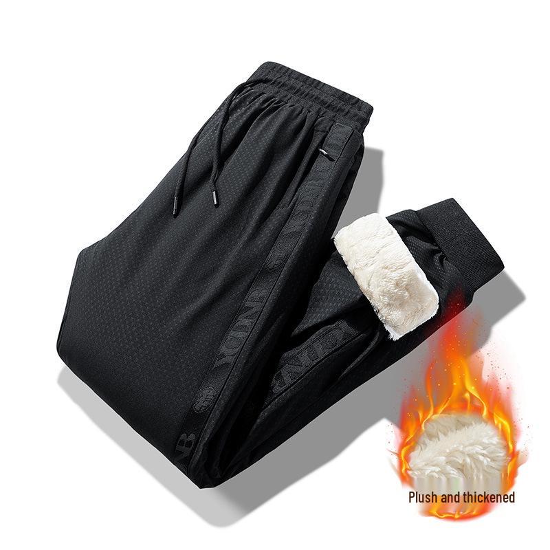 Men's Winter Waterproof Thickened Padded Pants - Straight Leg, Lambswool Lined, Plus Size, Casual Outerwear