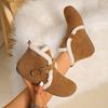 Warm Short Plush Suede Snow Boots Women 2025 Winter Metal Buckle Fluffy Fur Ankle Boots Furry Flat Heel Casual Shoes Plus Size