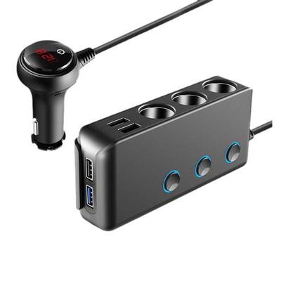 Разветвитель прикуривателя TR30 для автомобиля: 3 розетки, 4 порта USB, независимые выключатели, быстрая зарядка QC3.0, 120 Вт, индикатор напряжения