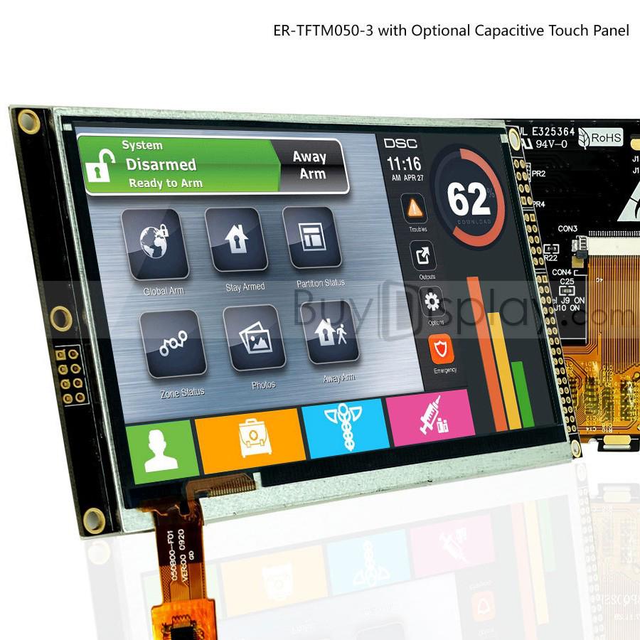 5" TFT LCD Color Display with RA8875 Controller, Serial Port, & Optional Touchscreen