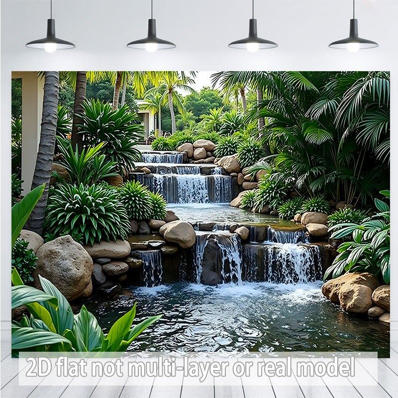 2D flat design, 1 piece Cactus Garden Waterfall Banner - 2D flat design, suitable for winter/spring/autumn gatherings