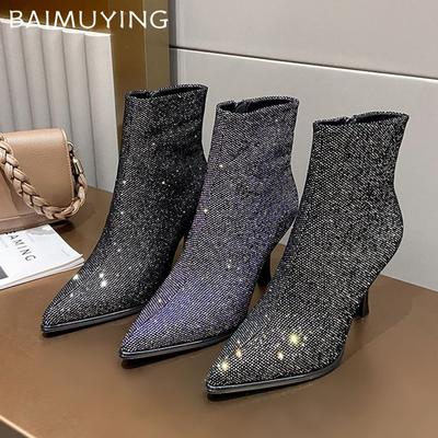 Шикарные женские ботильоны с острым носком на высоком каблуке, сексуальная обувь 2025 года, дизайнерские туфли-лодочки, зимняя мода, новые туфли-лодочки Chelsea Botas De Mujer