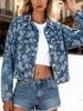 Женская джинсовая куртка с цветочным принтом - Европейский и Американский Весенний/Осенний Повседневный Однобортный