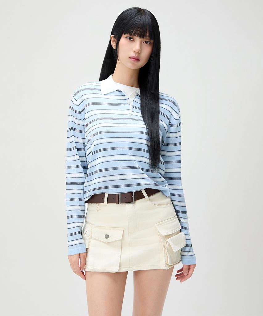 MIXXO Летний полосатый трикотаж с воротником_Miwkag56Ss