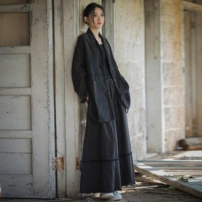 Женские куртки в китайском стиле, весенние однотонные пальто на пуговицах, свободные куртки с карманами в стиле пэчворк