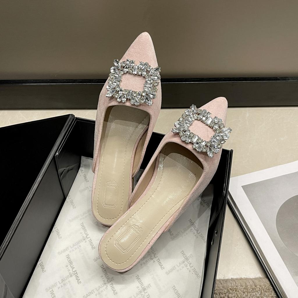 New Women's Shoes New Mules Women's High Heels Wedding Pump Women Rhinestone Pointed Toe Sandals Ladies Zapatos Mujer