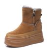 Fashion 2024 High Quality 9CM Suede Cow Genuine Leather Platform Wedge Winter Plush Women Boots Hidden Heels Spring Warm Ankle Booties