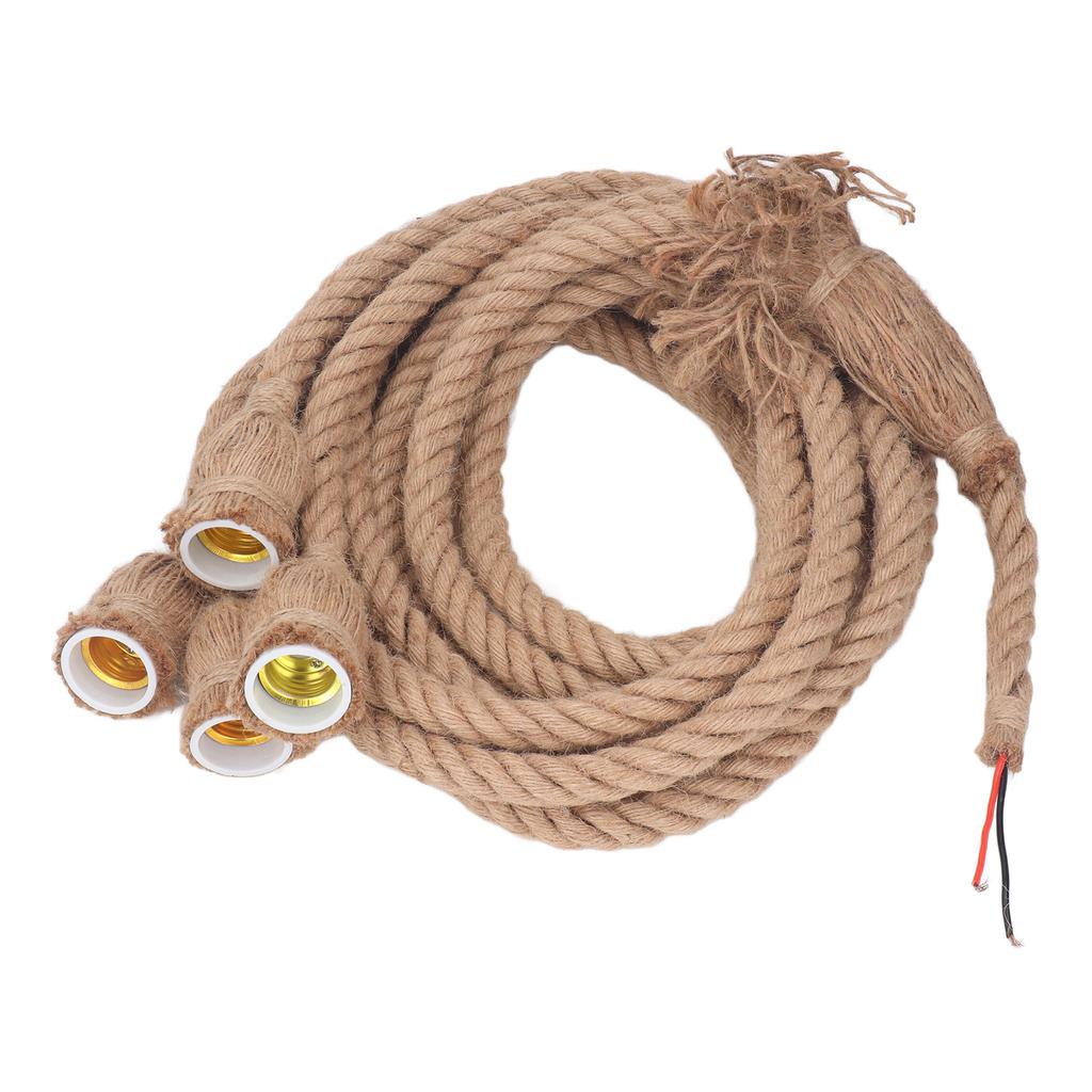 4 Heads Hemp Rope Pendant Light Fixture 6.5FT E27 E26 DIY Vintage Retro Hanging Ceiling Light for
