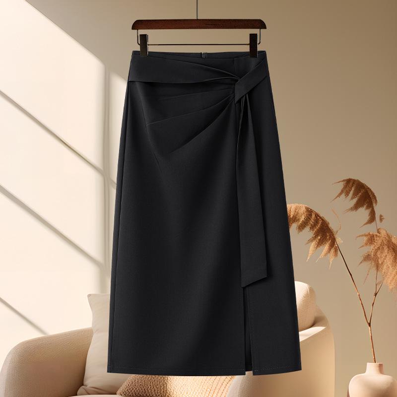 Gray High-Waist Irregular Slit Midi Bodycon Skirt for Women - Autumn 2026 Fashion