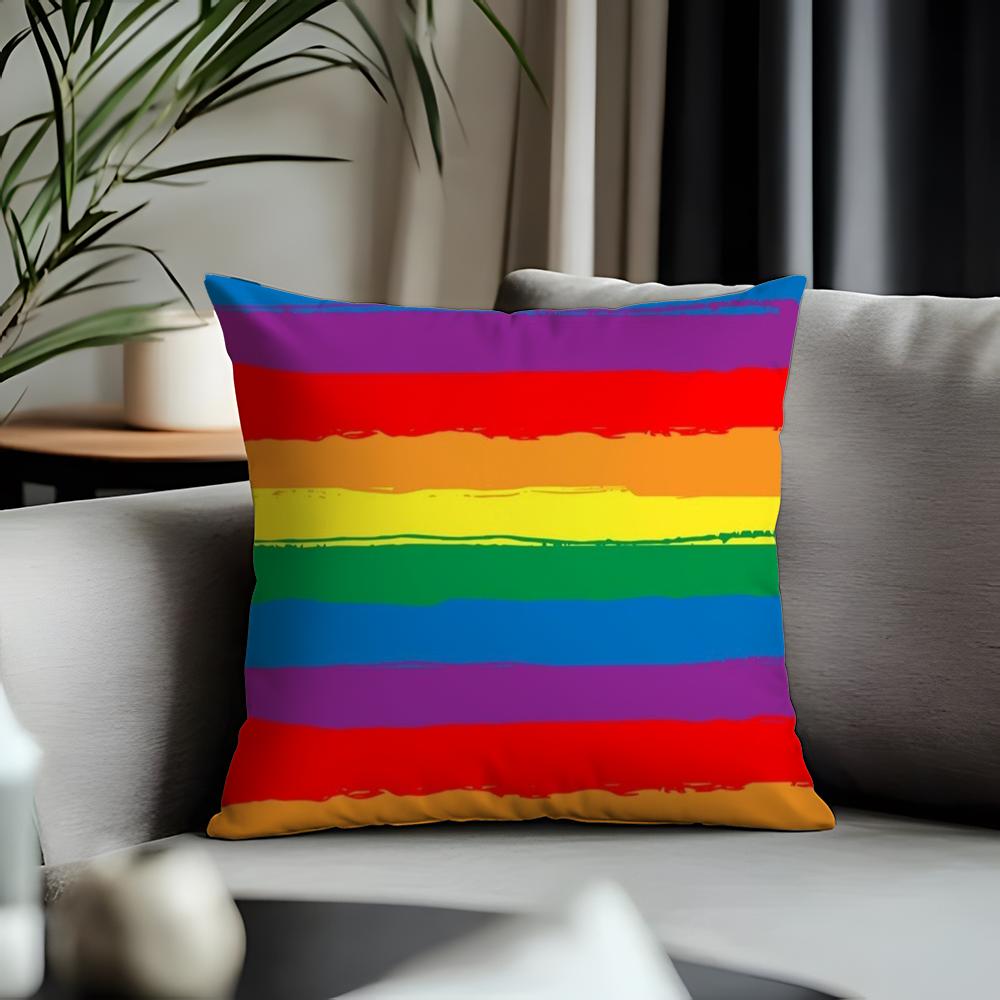 New RRainbow Flaged Cushion Cover Antidustmite Pillowcase Invisible Zipper Silky Short Plush Sofa Cushion Cover