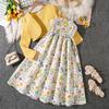 Girls' Suit, Autumn Children's Floral Halter Princess Dress, Long-sleeved Cardigan