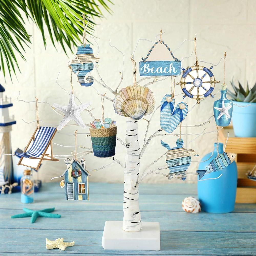 24 шт. Деревянные морские животные Подвесной кулон Черепаха Морской конек Морская жизнь Украшения Декор для дома Спальни