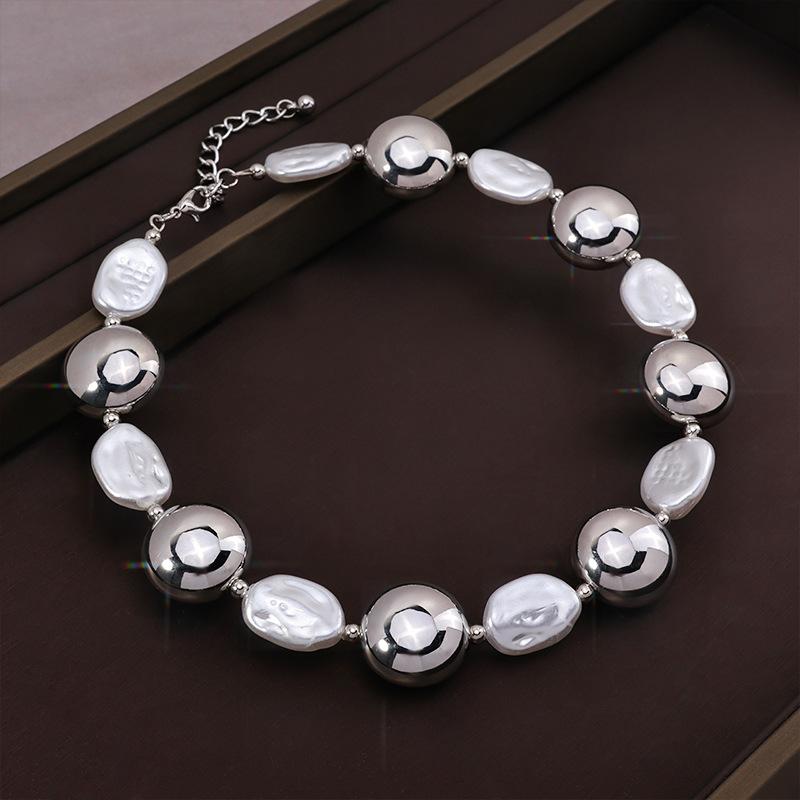 Irregular Baroque Pearl Splicing Metal Collar Niche Design Clavicle Chain Jewelry Necklace