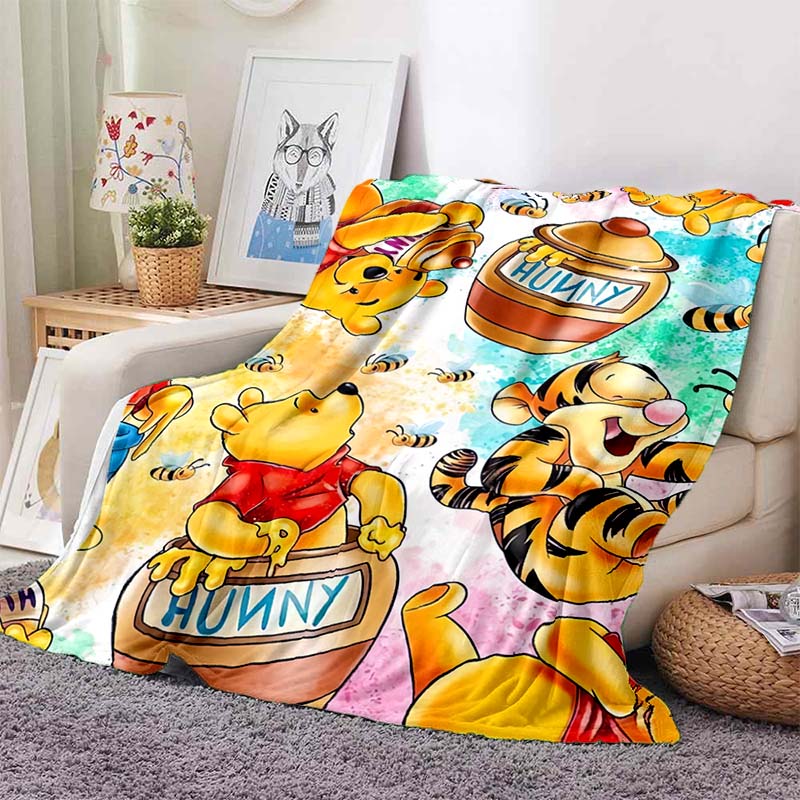 1PC Cartoon Winnie The Pooh Blanket Soft and Warm Flannel Material Suitable for Home Travel Camping RV Child Luxury Gift