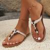 Летние сандалии женские модные повседневные пляжные шлепанцы на открытом воздухе с металлическим украшением женские туфли на плоской подошве большой размер 2024