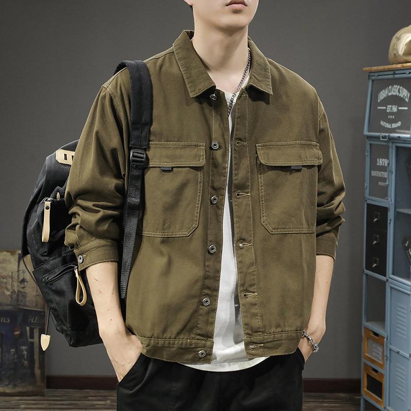 Trendy Brand Heavy Retro Tooling Denim Jacket Men'S Loose Large Size American Casual Ruffian Handsome Lapel Jacket Tide