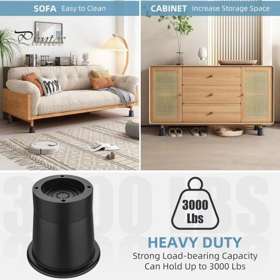 4Pcs Adjustable Round Bed Risers Circle Furniture Risers 3300 Lbs Capacity Non-Slip Design Chair Table Desk Legs Lifting Risers