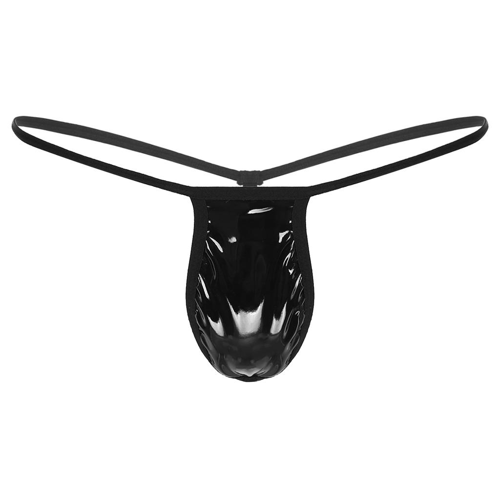 Мужские трусы с Т-образной спинкой, лакированные кожаные выпуклые трусики, стринги, трусики Sissy, нижнее белье с низкой посадкой