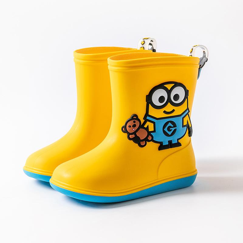 Minions Rain Boots Boys Rain Boots Cartoon Cute Small and Medium-sized Children Anti-Slip Kindergarten Thick Bottom Yellow Baby Water Shoes Women