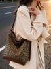 Winter 2025 Leopard Print Large Capacity Women's Tote Bag - College Style Bucket Shoulder Bag