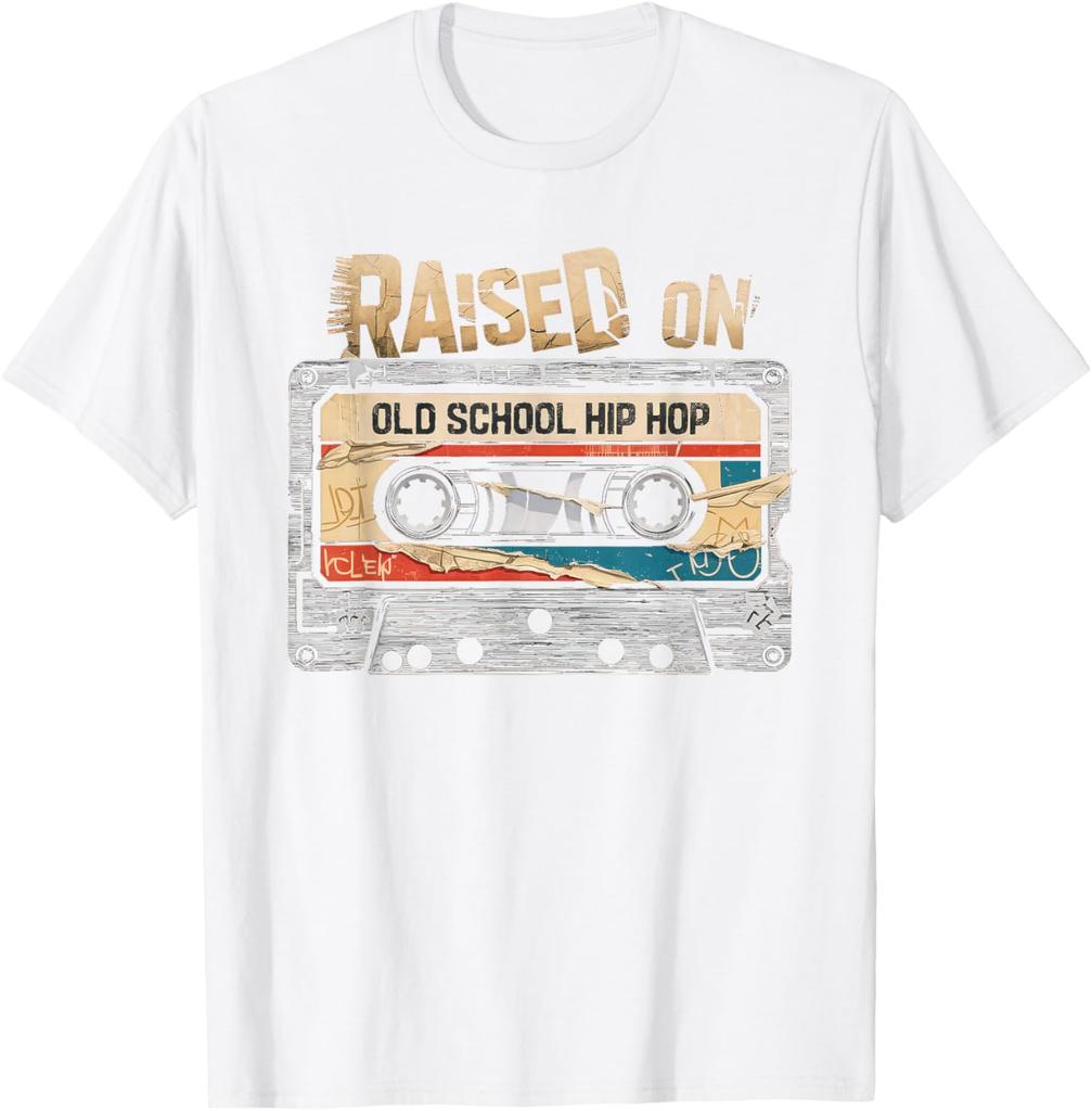 Raised On Old School Hip Hop Cassette Graphic TShirt Unisexs Casual Cotton Crewneck Tee