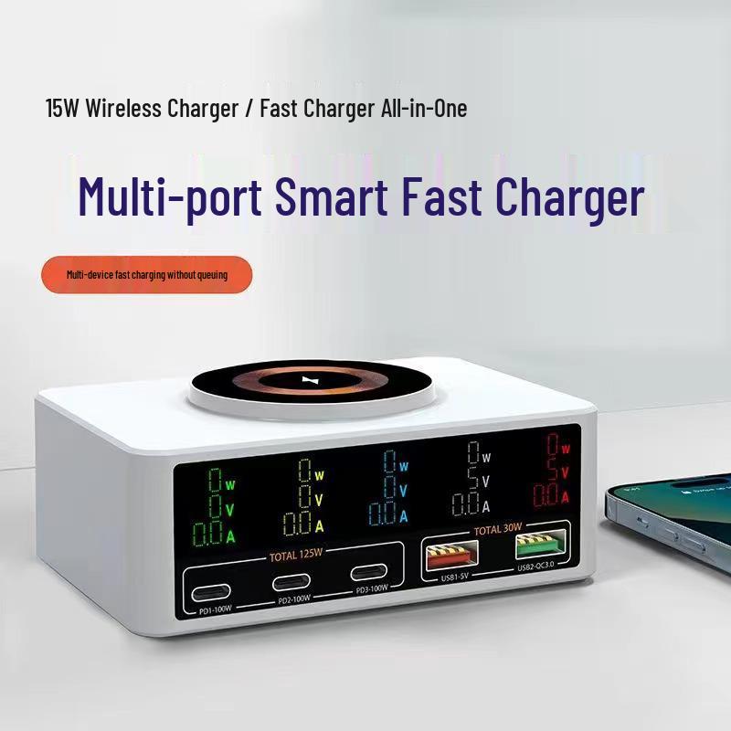 140W Multi-Port Charger with 100W PD Fast Charging, Digital Display, and Magnetic Wireless Charging Dock