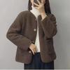 Women's Korean Style Lambswool Coat - Small Loose Fit, Solid Color for Autumn