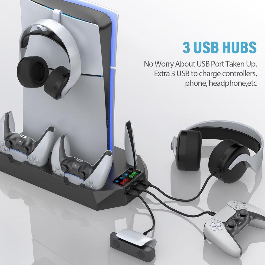 Подставка для охлаждения и зарядки консоли PS5/Slim/Pro с двухфункциональным вентилятором