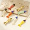 Doreen Box 1 PC Brass Fish Pendants 18K  Gold Plated Enamel Fish Animal Ocean Jewelry Charms for Necklace Findings 5.6cm x 1.5cm