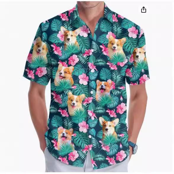 Summer new men's 1D digital printing Hawaiian shirt short sleeve source factory one