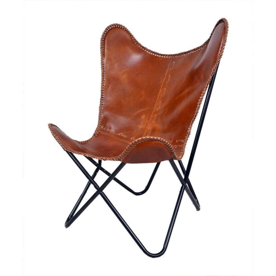 Кресло-бабочка - ретро-кресло-бабочка из кожи со складным железным основанием - винтажное кресло для домашнего декора, подарок на новоселье в фермерском доме