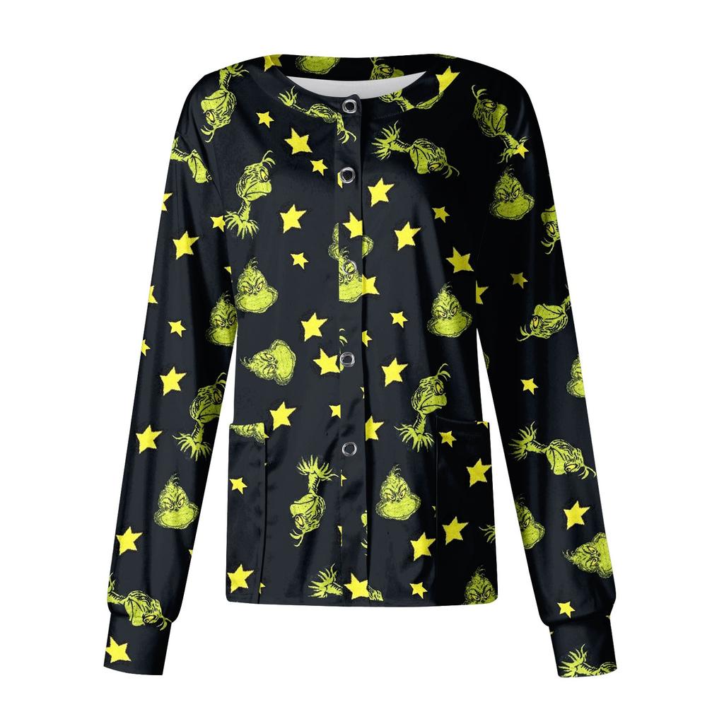 Женский повседневный однобортный топ с длинным рукавом и рождественским принтом Dry-nurse