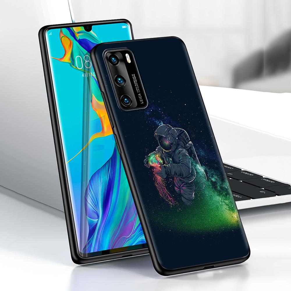 Чехол с забавным космическим космонавтом для Huawei P30 P Smart Z P40 Lite E P20 Y6 Y7 Y9 Honor 8X Play 9A 50 20 Pro, черный мягкий чехол