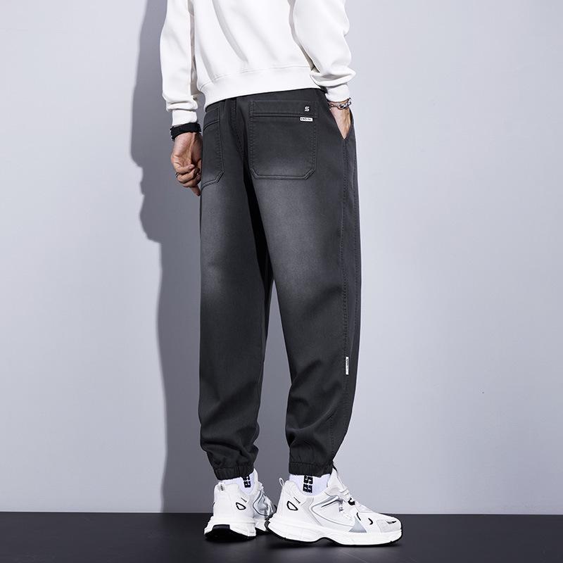 [Optional Fleece] Men's New Autumn/Winter Casual Lyocell Embroidered Drawstring Sports Pants