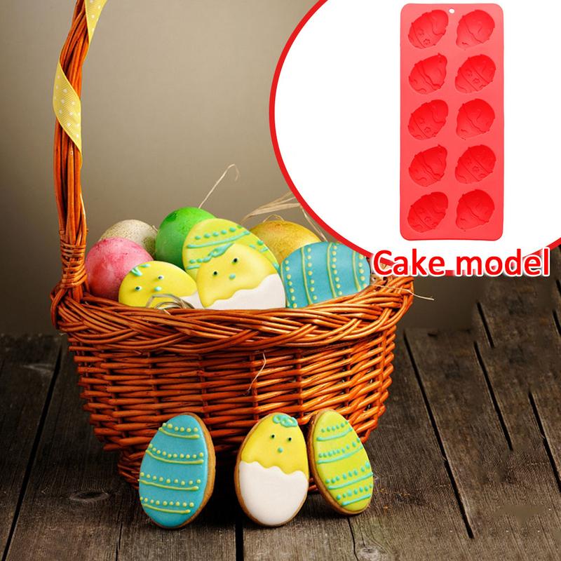 1pcs 10 Cavity Easter Silicone Mold Rabbit Colored Egg Chocolate Cake Mold Holiday Decoration Baking Tools Manual Soap Mould