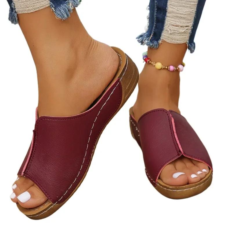 Fashion Shoes for Women 2024 Hot Sale Open Toe Solid Women's Slippers Summer Outdoor Casual Beach Wedge Slippers Zapatillas Mujer