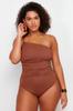Женский стильный коричневый купальник на одно плечо больших размеров