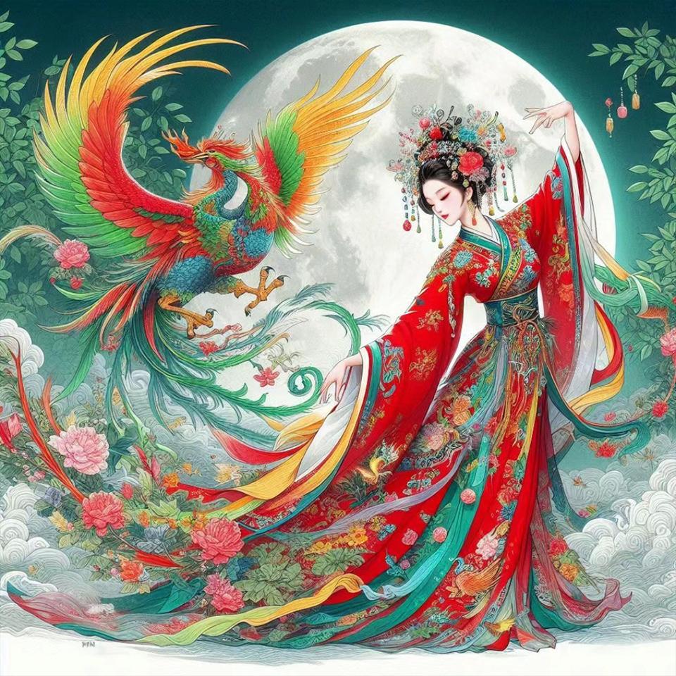Vintage Ladies Fairy and Phoenix 5D DIY Diamond Painting Kit Diamond Embroidery Room Mural Printing Home Decoration Mural