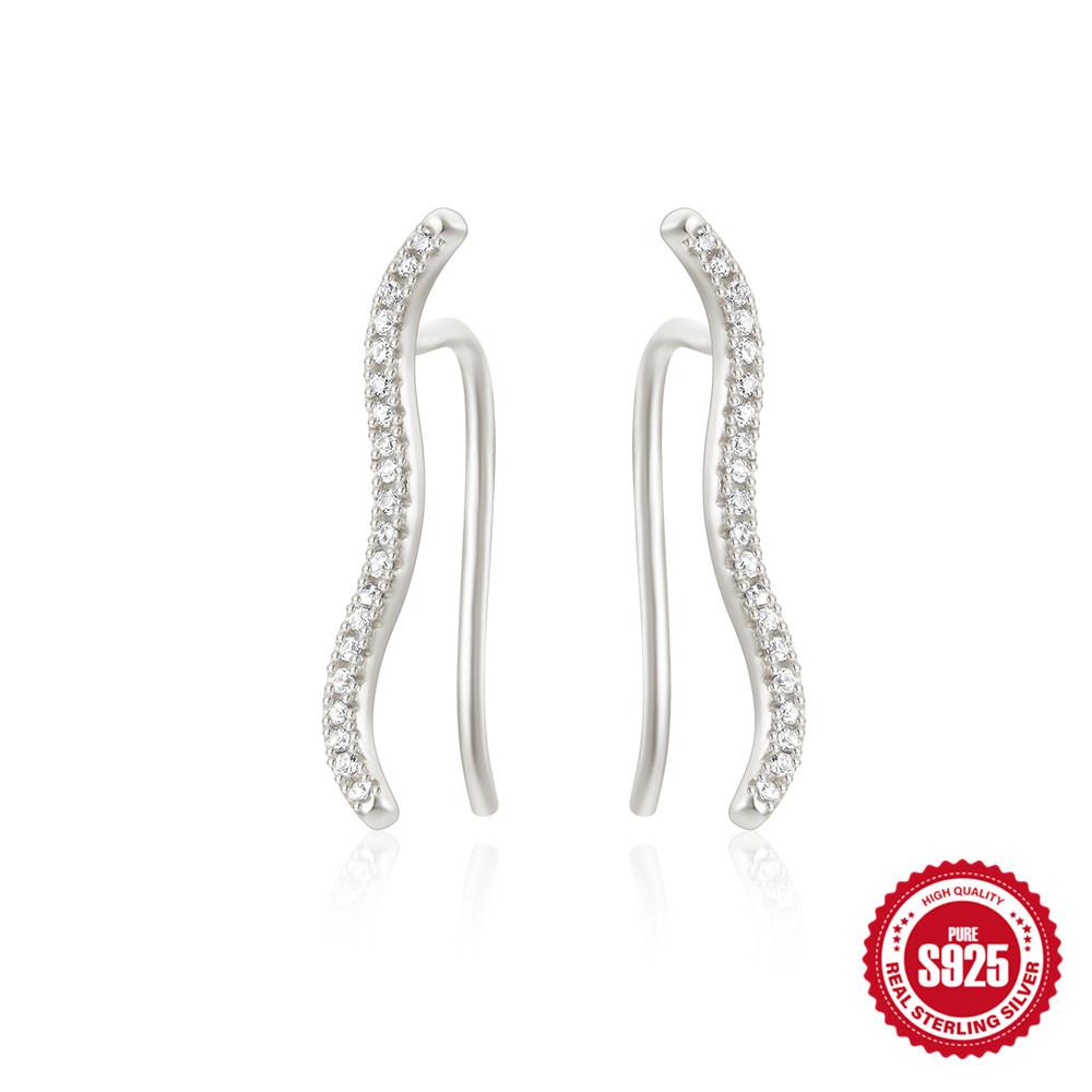 Light Luxury S925 Sterling Silver Geometric Cross Micro-Inlaid C-Shaped Personality Metal Temperament Earrings Earrings Ear Hooks