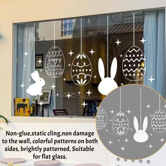 Glass Sticker Static Window Film Peel Stick No Glue Privacy Window Film Easter Bunny Egg Design Easy Remove Bubble-Free Decorative Window Film