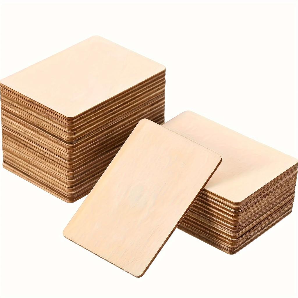 36pcs Blank Wood Squares Wood Pieces Unpainted Round Corner Cutouts for DIY Arts Craft Project Decoration