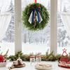 22 Inch Real Touch Christmas Wreath for Front Door Artificial Greenery Pine Cedar Wreath with Bells And Ribbon Bow for Home Porch Wall Decor